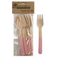 Light Pink Handle Wooden Forks - Pk 10