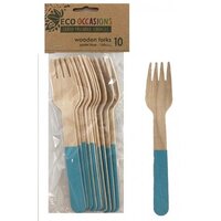Light Blue Handle Wooden Forks - Pk 10