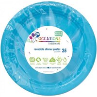 Reusable Azure Blue Plastic Dinner Plates - Pk 25