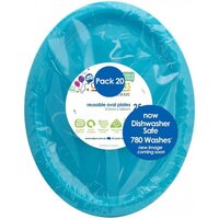 Reusable Azure Blue Plastic Oval Plates (315 x 245 mm) - Pk 20