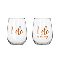 Rose Gold 'I Do' Couple's Stemless Wine Glass