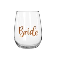Rose Gold 'Bride' Stemless Wine Glass