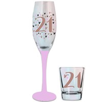 Pink/Rose Gold '21' Champage & Shot Glasses*