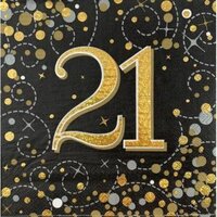 "21" Black/Gold Sparkling Fizz Napkins - Pk 16