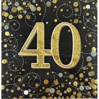 "40" Black/Gold Sparkling Fizz Napkins - Pk 16
