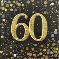 "60" Black/Gold Sparkling Fizz Napkins - Pk 16