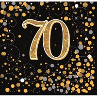 "70" Black/Gold Sparkling Fizz Napkins - Pk 16