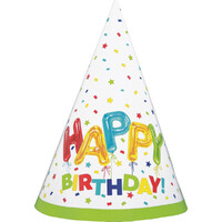 Happy Birthday Balloon Party Hats - Pk 8