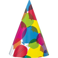 Rainbow Balloons Paper Party Hats - Pk 8
