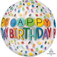 Orbz XL Clear Happy Birthday Rainbow Confetti G20 (38cm)
