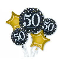 Sparkling 50th Birthday Foil Balloon Bouquet - Pk 5