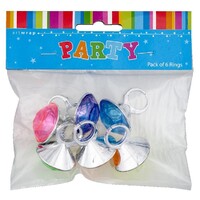 Large Plastic Neon Gem Rings - Pk 6