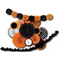 Halloween Orange & Black Paper Fan Decorating Kit - Pk 14