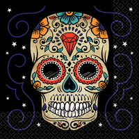 Sugar Skull Paper Napkins (16x16cm) - Pk 36
