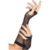 Adults Long Black Fishnet Gloves