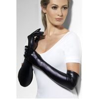 Adults Long Black Wet Look Gloves