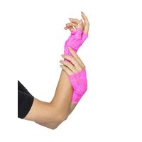 Adults Neon Pink Fingerless Lace Gloves