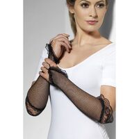 Adults Long Black Fishnet Glovettes