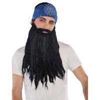 Long Black Plush Fake Beard & Moustache