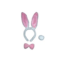 Pink & White Bunny Ears, Tail, Bowtie