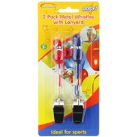 Metal Whistle & Coloured Lanyard - Pk 2
