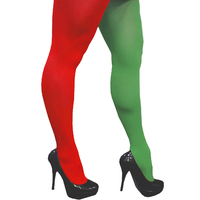 Adults 2-Tone Red & Green Tights