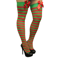 Adults Red & Green Striped Thigh-High Socks