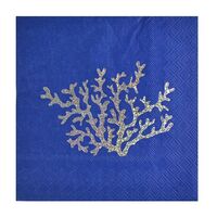 Holo Silver Coral on Navy Blue Paper Napkins (33cm) - Pk 20