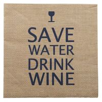 Taupe "Save Water, Drink Wine" Paper Napkins (33cm) - Pk 20