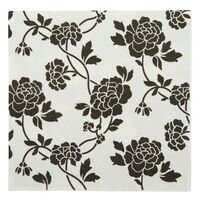 Black & White Floral Paper Napkins (33cm) - Pk 20