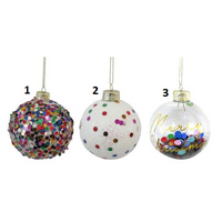 Multicolour Jumbo Glitter in Glass Bauble (8cm) - 3 Designs