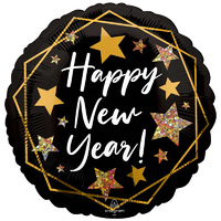 Black/Gold Happy New Year Round Foil Balloon (45cm)