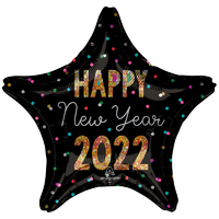 Happy New Year 2022 Black/Gold Star Foil Balloon (45cm)