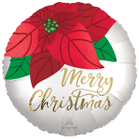 Christmas Poinsettia Satin Round Foil Balloon (45cm)