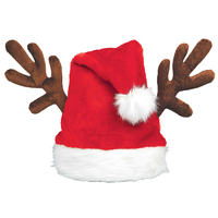Adults Plush Santa Hat w/ Reindeer Antlers