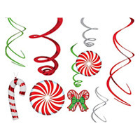 Candy Cane Hanging Swirls - Pk 12