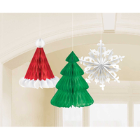 Paper Honeycomb Christmas Hanging Decorations - Pk 3