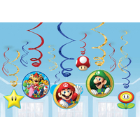Super Mario Party Swirl Hanging Decorations - Pk 12