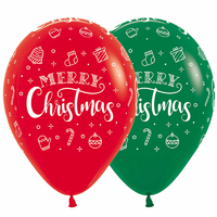 Red & Green Asst. Merry Christmas Latex Balloons (30cm) - Pk 50