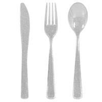 Silver Glitter Plastic Cutlery Set - Pk 48