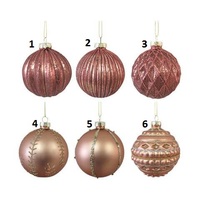 (6 Designs) Pink or Rose Gold Glitter Glass Bauble (8cm)