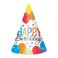 Birthday Balloon Bash Party Hats - Pk 8