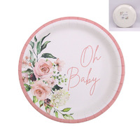 "Oh Baby" Pink Floral Paper Plates (23cm) - Pk 12