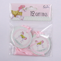Pink Carousel Horse Round Gift Tags - Pk 12**