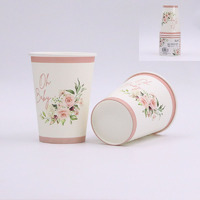 "Oh Baby" Pink Floral Drinking Cups (266ml) - Pk 12