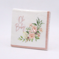 "Oh Baby" Pink Floral Paper Napkins - Pk 20
