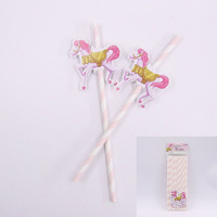 Pink Carousel Horse Paper Drinking Straws - Pk 12*