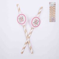 "Oh Baby" Pink Floral Paper Drinking Straws - Pk 12