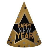 "Happy New Year" Star Black, Gold & Silver Party Hat