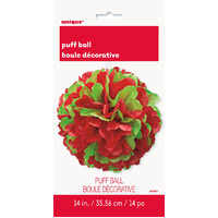 Red & Green Paper Puff Ball Decoration (35.5cm)